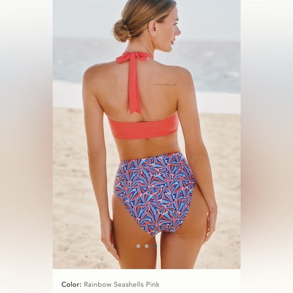 NWT new medium Anthropologie Farm Rio sea shell swim top halter tie coral pink - Picture 7 of 14
